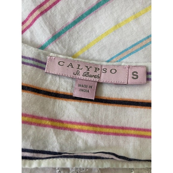 Calypso St. Barth Dress Mini Tunic Hester Striped 3/4 Sleeve Cotton Embr… - Picture 5 of 5